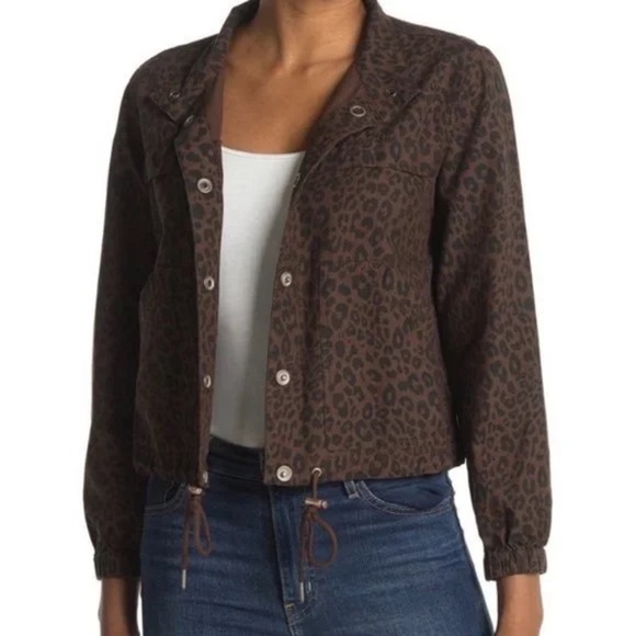 Sanctuary Brown Black Animal Print Long Sleeve Lightweight Jacket Size Medium - Picture 1 of 7